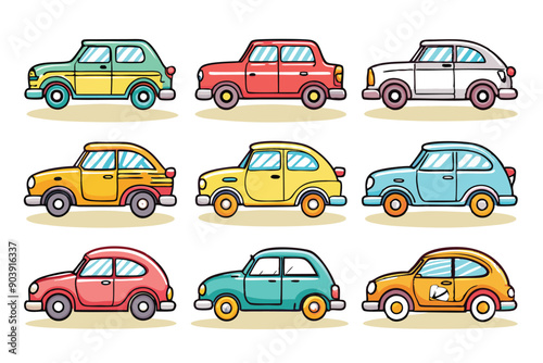 Different set of hand drawn car icons fancy style.