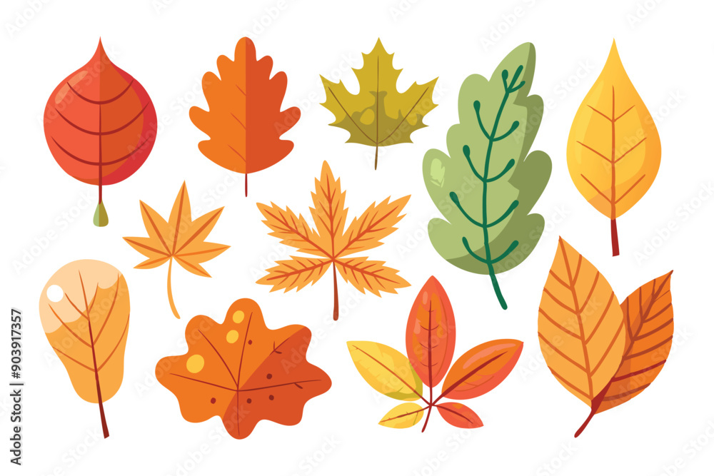 Set of assorted autumn leaves in a single minimal arrangement. Set of assorted autumn leaves in a single minimal arrangement.
