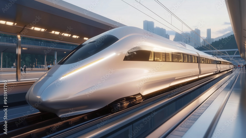 Naklejka premium high speed super fast modern bullet train based on hyper loop system