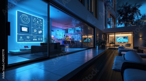 Fototapeta Naklejka Na Ścianę i Meble -  FutureForward Smart Home Showcase Interactive Demos Illuminating Nighttime Possibilities