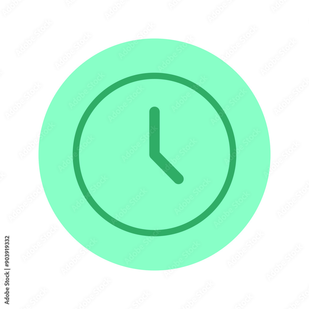 Clock icon vector. Green time symbol. Mint circle background. Simple design. Clock icon vector. Green time symbol. Mint circle background. Simple design.