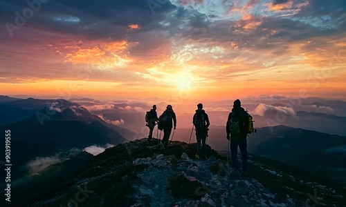 Silhouette of a group of climbers