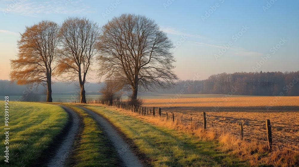 Tranquil Morning in the Countryside. Early spring landscape without leaves Tranquil Morning in the Countryside. Early spring landscape without leaves