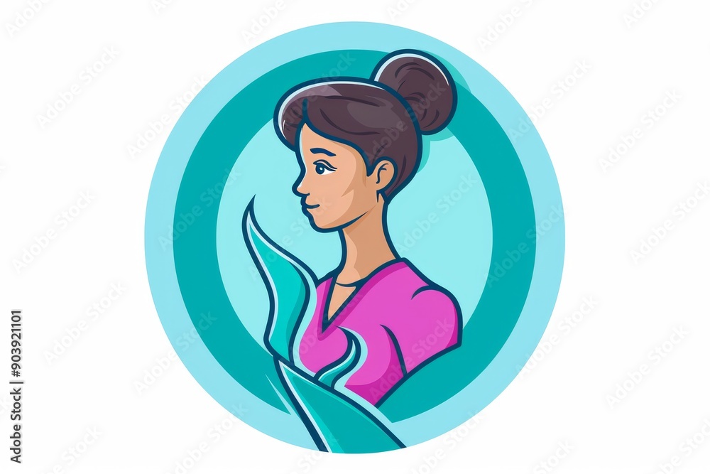 Female healthcare worker avatar in a circular frame on a turquoise background representing medical support and care. Female healthcare worker avatar in a circular frame on a turquoise background representing medical support and care.