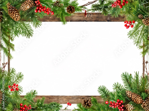 Vintage Holiday Frame with Evergreen Branches