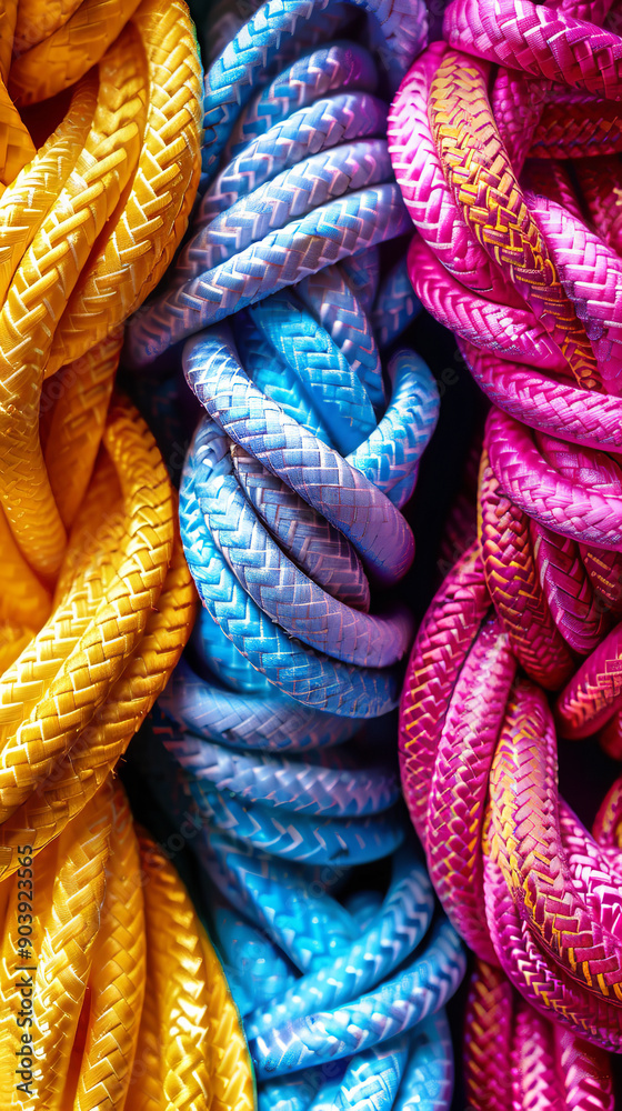 Colorful Modern Climbing Ropes Neatly Coiled