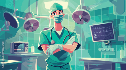 Surgeon Preparing for Operation: Doctor in Surgical Scrubs