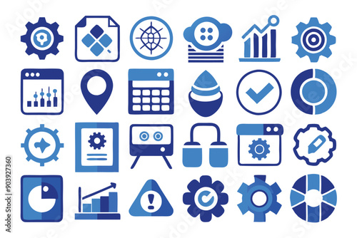 Blue and white setting and setup icons. Customize icons to match your brand. Easily drag and drop icons into your designs. Perfect for websites, presentations, and more.