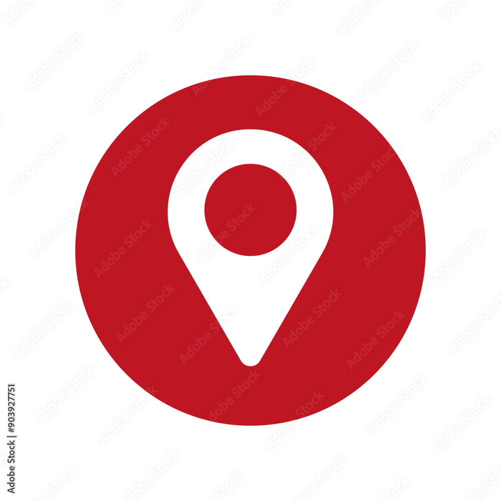 Location pin icon. Red background. White pin. Vector symbol. Location pin icon. Red background. White pin. Vector symbol.
