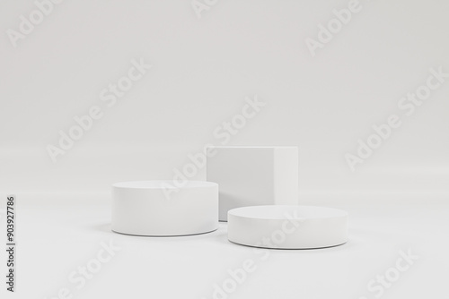 3 step white blue podium on white background, minimal concept, showcase for product. 3D render