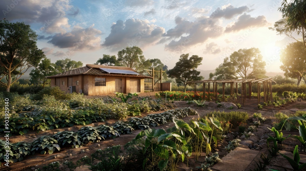 A small house with a garden in front of it A small house with a garden in front of it