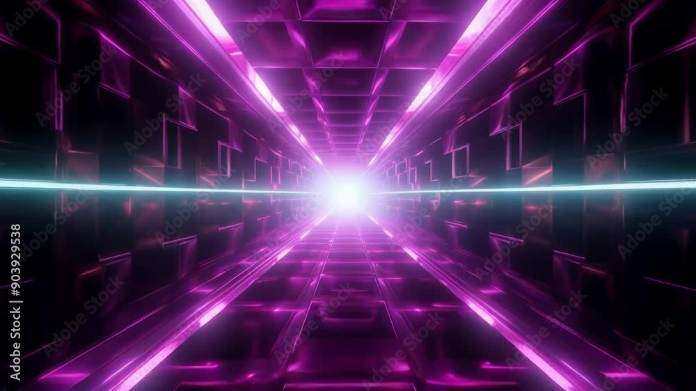 Neon Passage: An Abstract Futuristic Corridor with Vibrant Purple and Blue Lighting in a Sci-Fi Style
