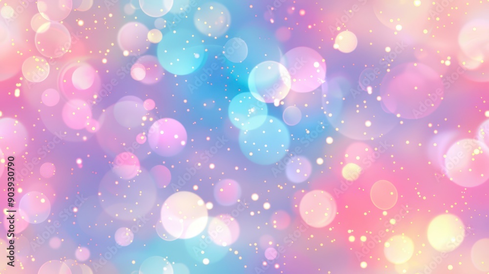 Dreamy bokeh seamless pattern with soft, glowing pastel lights. Suitable for fantasy, whimsical, and enchanting themes.