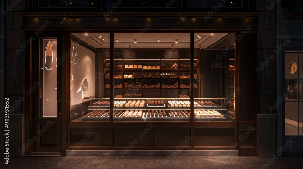 Midnight Temptations Artisan Chocolate Truffles Beckon from Boutique Window Display Midnight Temptations Artisan Chocolate Truffles Beckon from Boutique Window Display