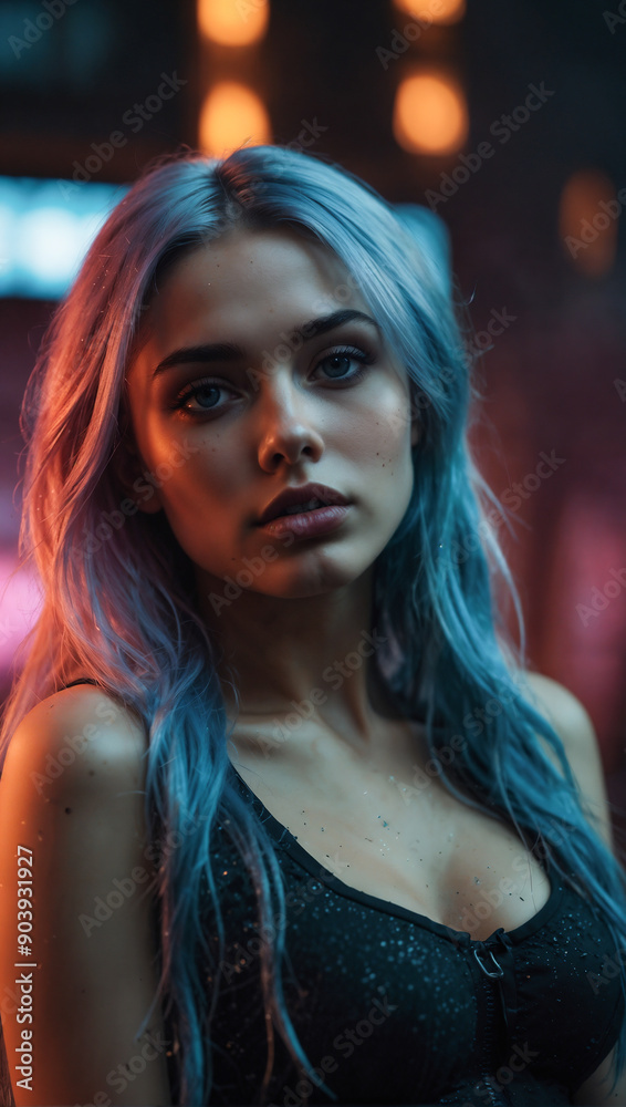 Moody Neon Portrait: Glamorous Woman in Urban Night Lights Moody Neon Portrait: Glamorous Woman in Urban Night Lights