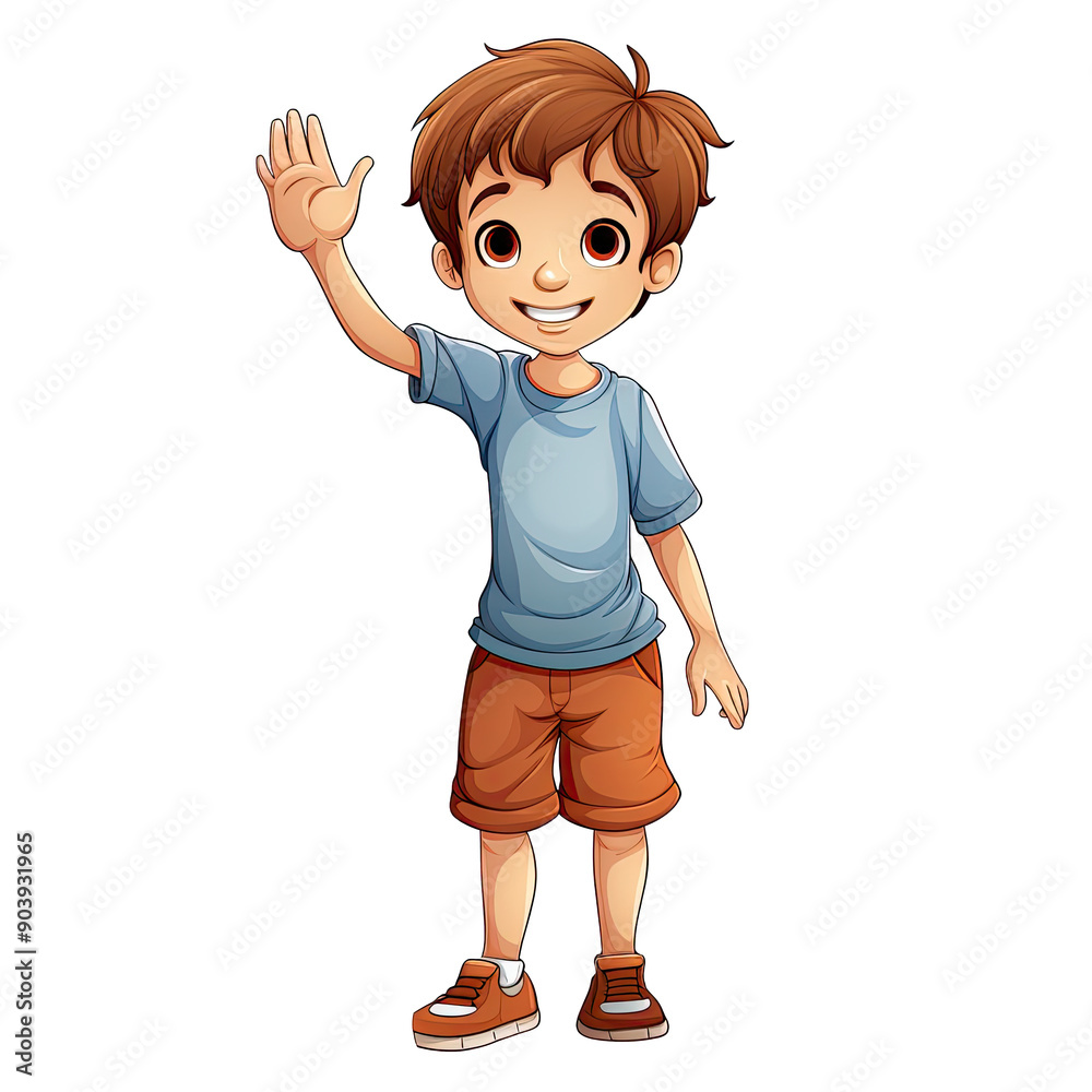 An illustration of a boy waving his hand An illustration of a boy waving his hand