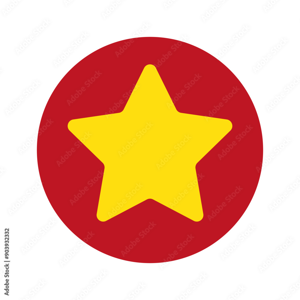 Star icon. Yellow star symbol. Red circular background. Vector flat design. Star icon. Yellow star symbol. Red circular background. Vector flat design.