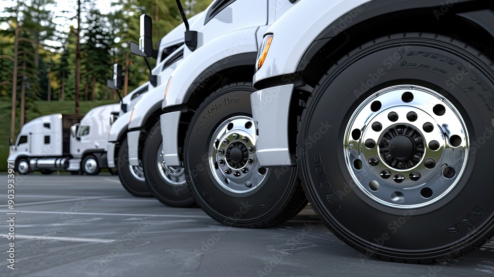 Detailed View of Heavy-Duty Truck Tires Parked at a Freight Depot During Daylight Detailed View of Heavy-Duty Truck Tires Parked at a Freight Depot During Daylight