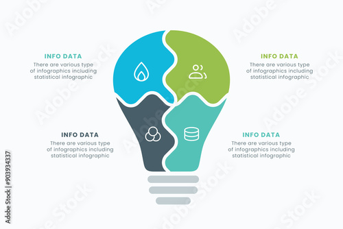 Vector idea light bulb infographic template for growth diagram, graph, presentation, chart. Business startup idea lamp concept with 4 options