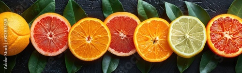 Many different types of citruss arranged in a row, Food background, citrus background photo