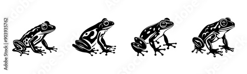 Black frog silhouette cutout. Set of toad animal silhouette on transparent background