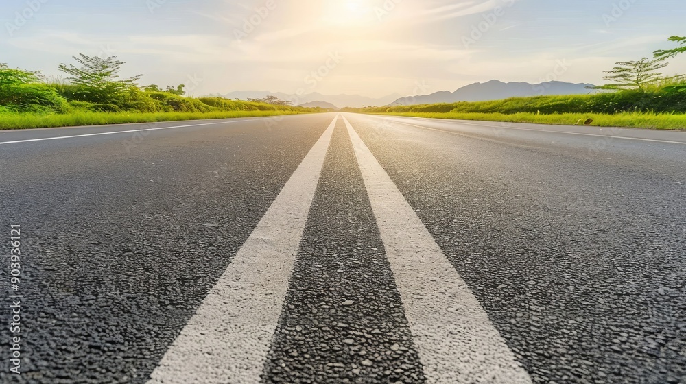 Captivating Landscape View Along a Straight Open Road During Sunset Captivating Landscape View Along a Straight Open Road During Sunset