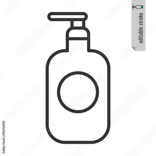 Plastic bottle icon with dispenser pump for liquid soap, gel,lotion,cream, shampoo,bath foam and other cosmetics.Editable Stroke. Vector illustration EPS 10