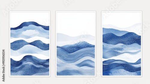 Organic shapes and curved lines are featured in this set of three abstract framed posters