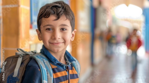 Boy At School: Smiling Hispanic Student Engaged in Elementary Education Class