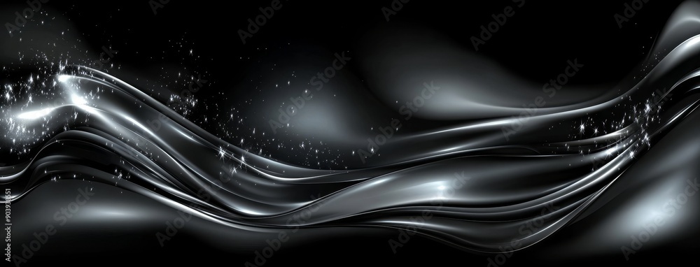 The background is black and orange with wavy metallic lines. The background is black and orange with wavy metallic lines.