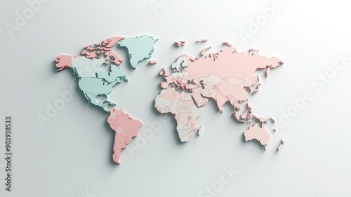 Detailed Paper-cut World Map Showing Countries with Borders for Geography Education, Generate Ai