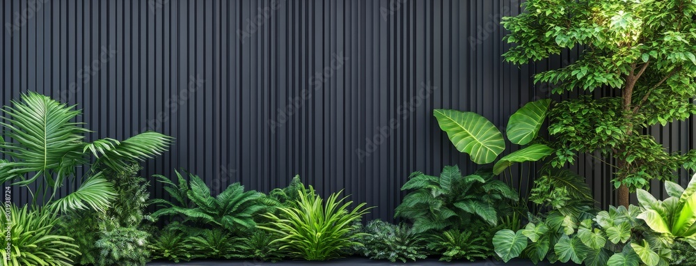 The background of this image shows a black shelf with a plant in a pot on a concrete wall The background of this image shows a black shelf with a plant in a pot on a concrete wall