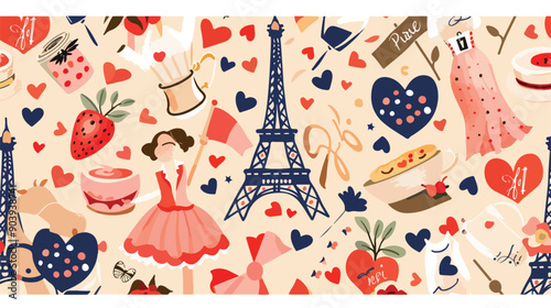 Eiffel Tower Seamless Paris Pattern for Design Projects