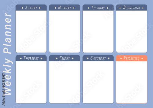 Weekly planner template with space for your text. Horizontal A4 page