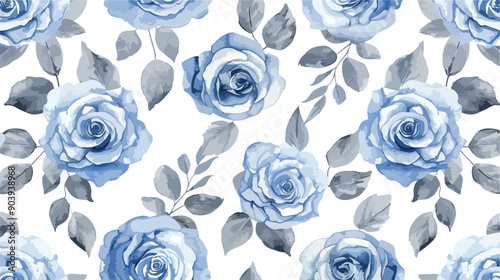 Elegant Seamless Pattern with Watercolor Blue Roses