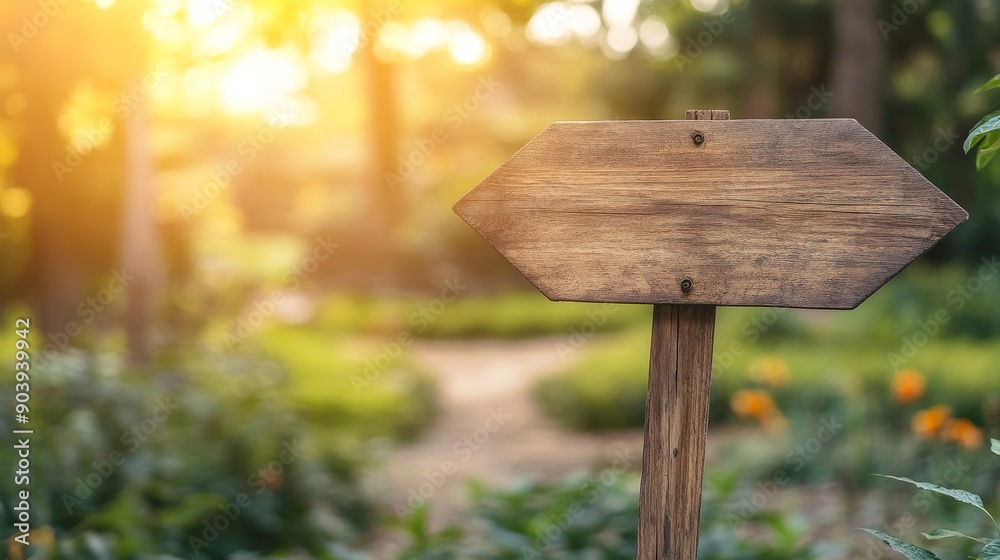 Naklejka premium Bokeh background with wooden signpost in the forest