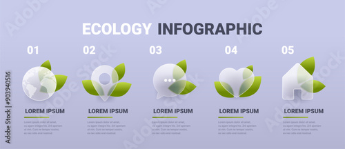 Ecology glass morphism infographic banner. Environmental protection vector illustration