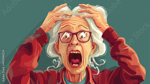 Shocked Elderly Woman Screaming with Hands on Head