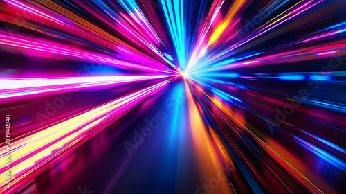 Fast motion neon blue colorful stripes on black background  prism effect  dark bright tech backdrop  distorted macro photography.