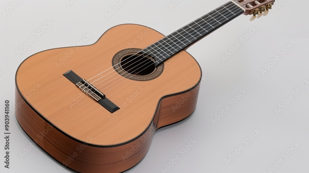 Fototapeta premium Classic Acoustic Guitar Resting on a Light Background for Display