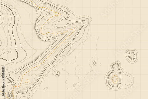 Artistic rendition of a landscape using topographic lines in subtle shades, highlighting the natural beauty of terrains for design and decor