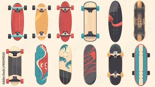 Varieties of Wood Deck Skateboards on Boardwalk