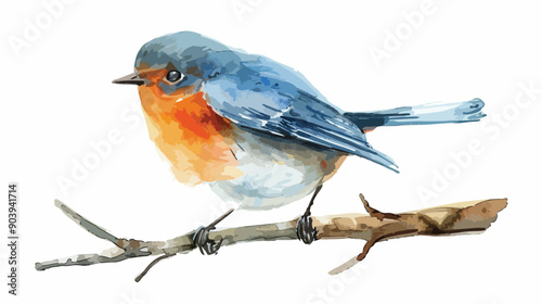 Bird on Branch Wildlife Watercolor Illustration