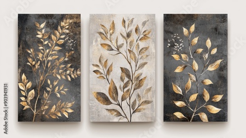 Watercolor autumn leaf posters set of three