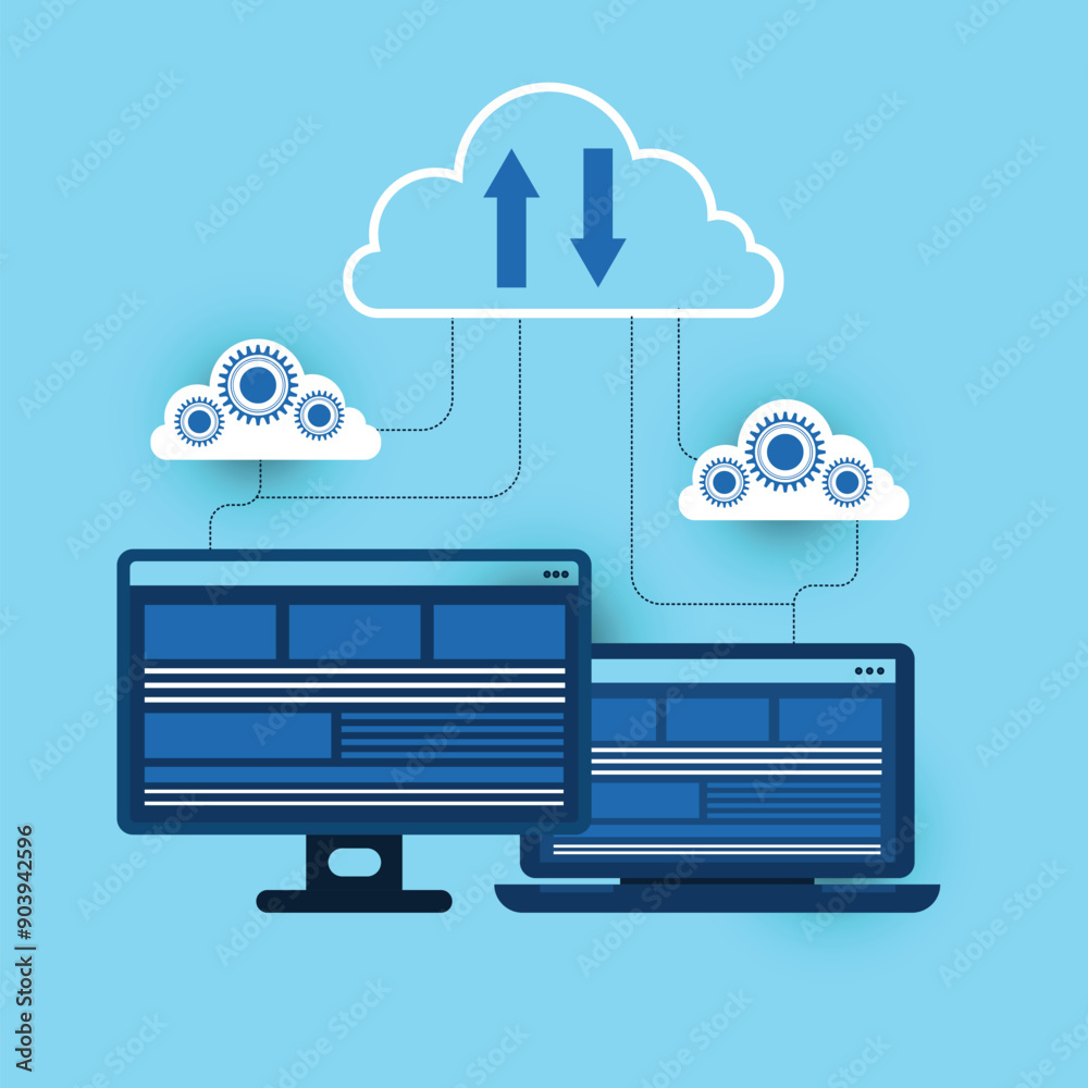 Cloud computing technology concept, business datacentre storage servers connected to cloud network Cloud computing technology concept, business datacentre storage servers connected to cloud network