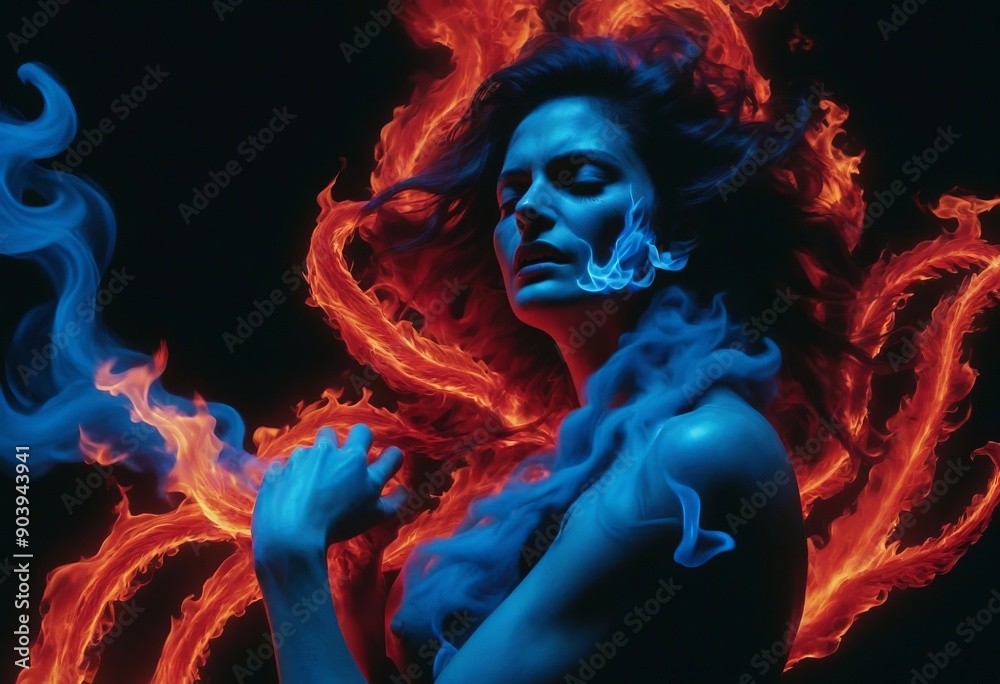 Swirling red and black flames, with intense Swirling red and black flames, with intense