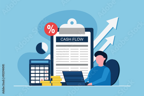 Businessman checking cash flow statement on laptop concept