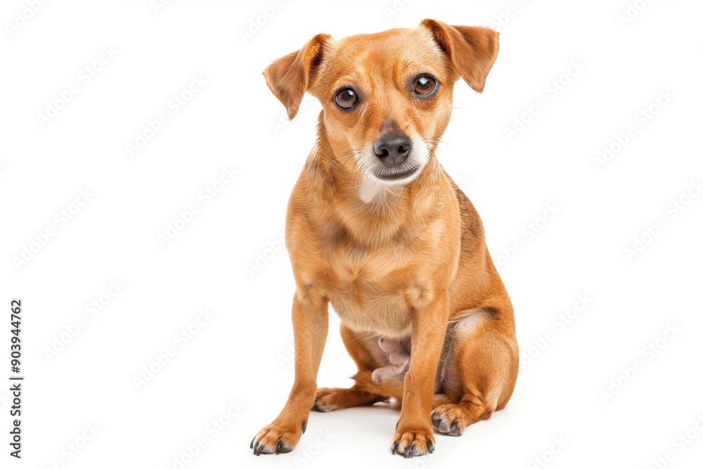Brown Dog. Sweet Mixed Breed Parson Jack Russell Terrier, Chihuahua and German Shepherd Isolated on White Background Brown Dog. Sweet Mixed Breed Parson Jack Russell Terrier, Chihuahua and German Shepherd Isolated on White Background