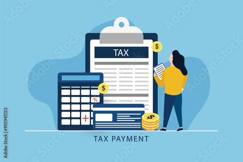 Young women with tax payment concept