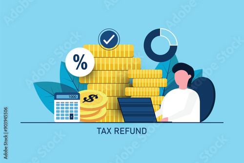 Tax refund concept, businessman cuts big taxes, tax reduction, financial accounting.